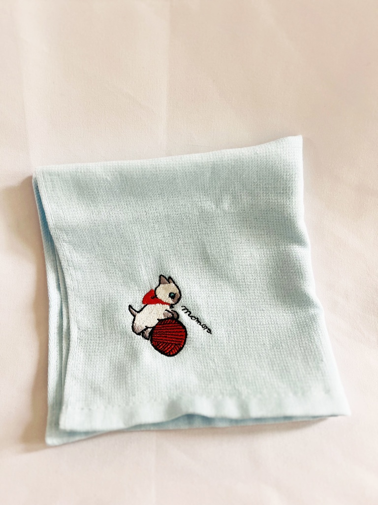 シャム猫ガーゼハンカチブルー