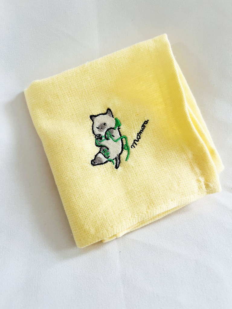 シャム猫ガーゼハンカチイエロー