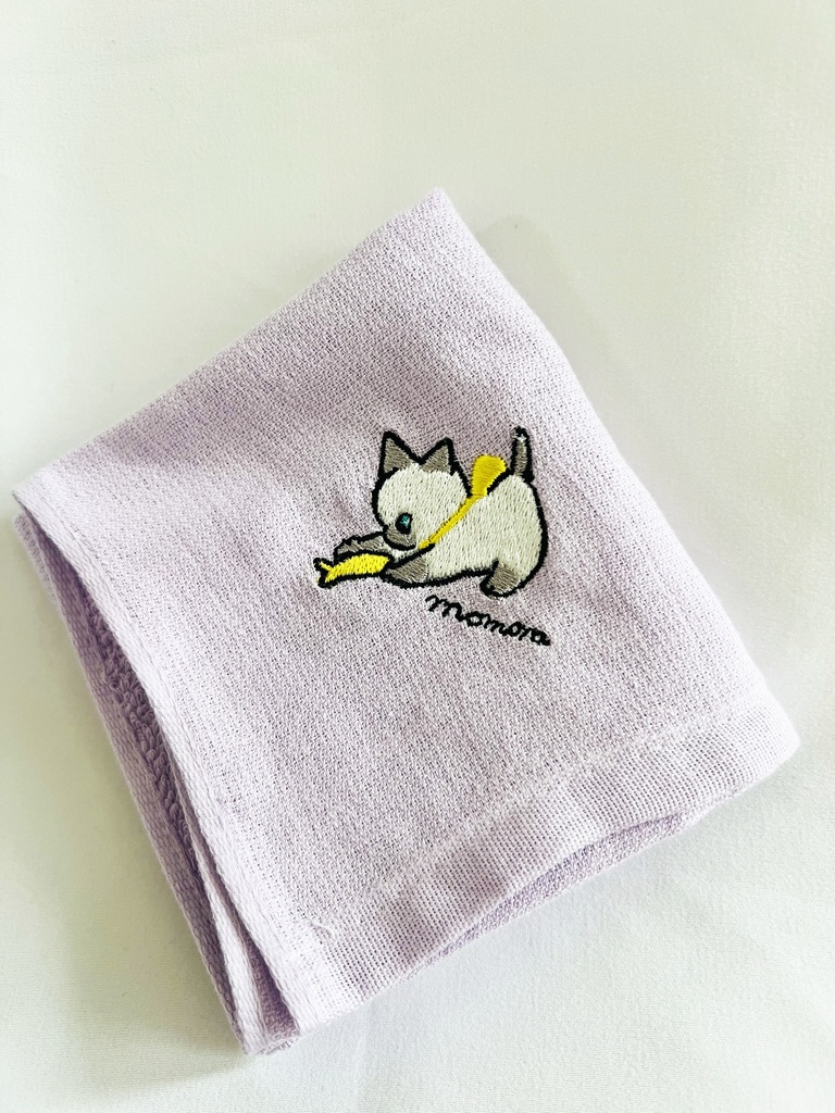 シャム猫ガーゼハンカチパープル