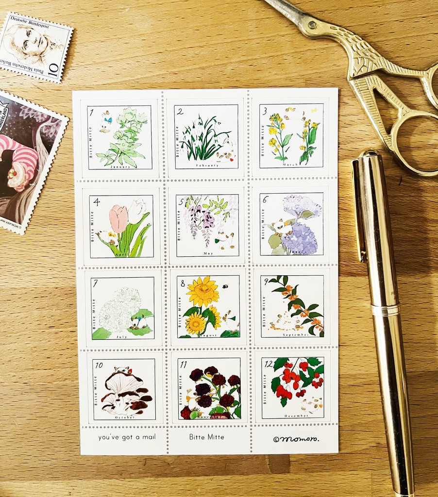 季節の切手風シールwithシャム猫