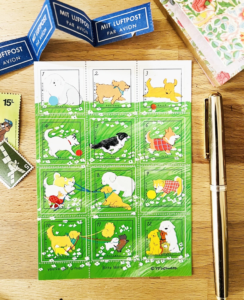 野原の犬切手風シール