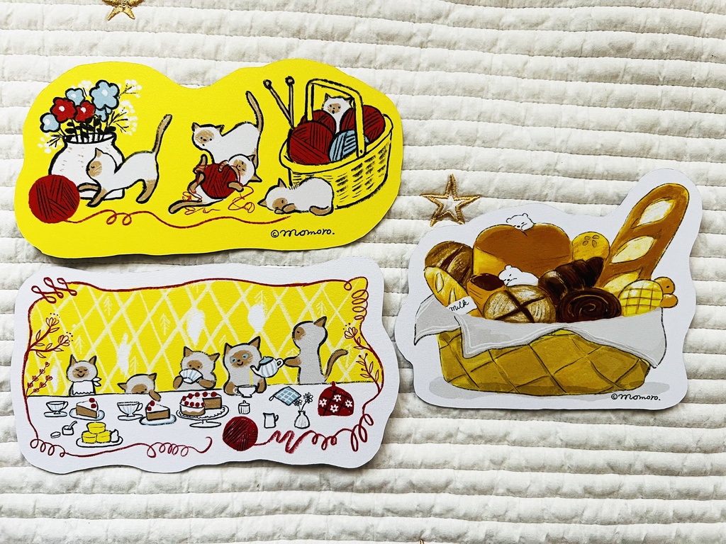 ダイカットカードセット　シャム猫お茶会とシロクマのぱんかご