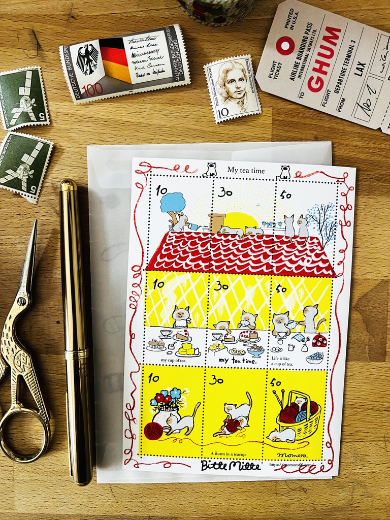 切手風シールシャム猫兄弟（目打ち穴あり