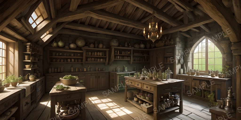 【2K背景素材】中世ファンタジー 薬草調合室｜10枚セット