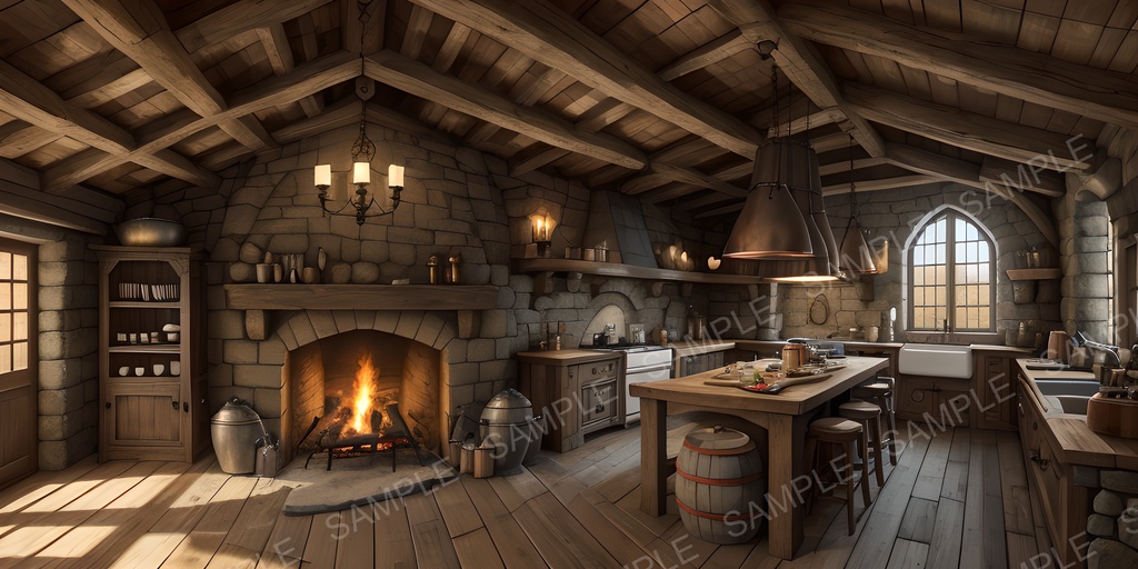 【2K背景素材】中世ファンタジー 城の厨房|10枚セット