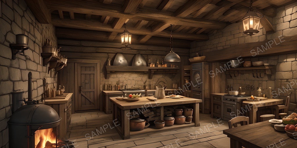 【2K背景素材】中世ファンタジー 城の厨房|10枚セット