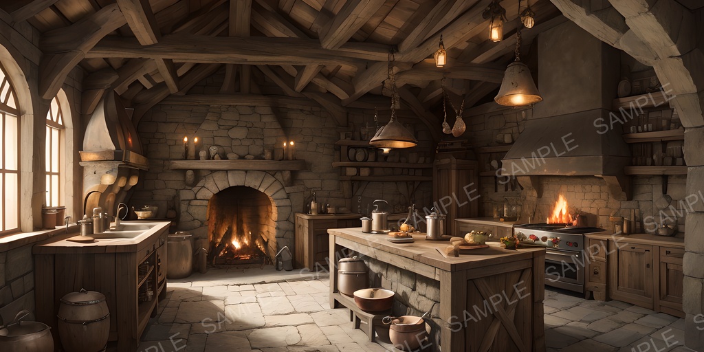 【2K背景素材】中世ファンタジー 城の厨房|10枚セット