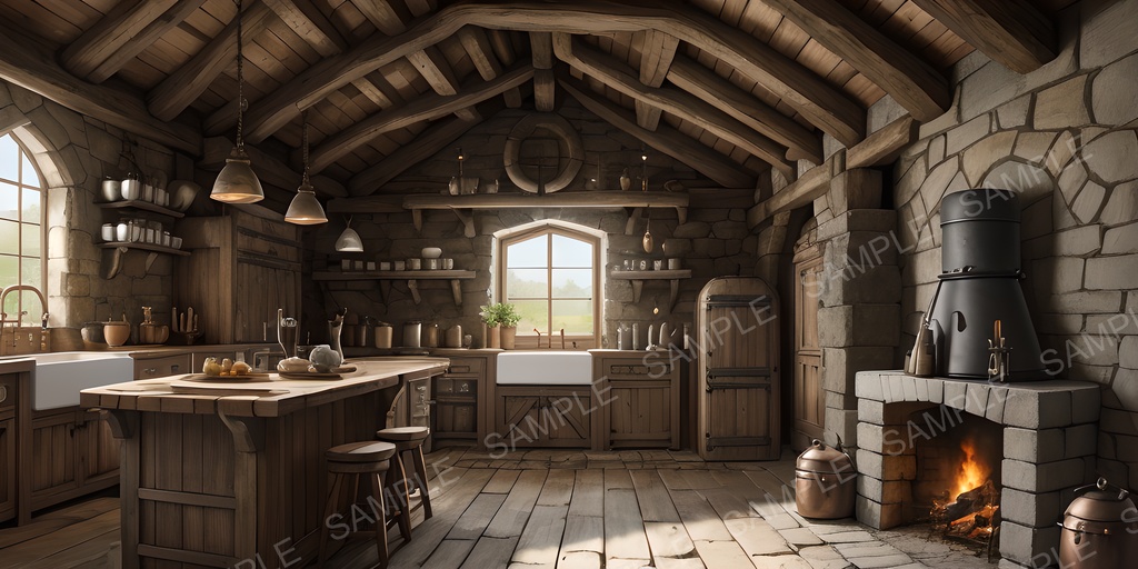 【2K背景素材】中世ファンタジー 城の厨房|10枚セット