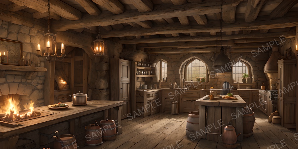 【2K背景素材】中世ファンタジー 城の厨房|10枚セット