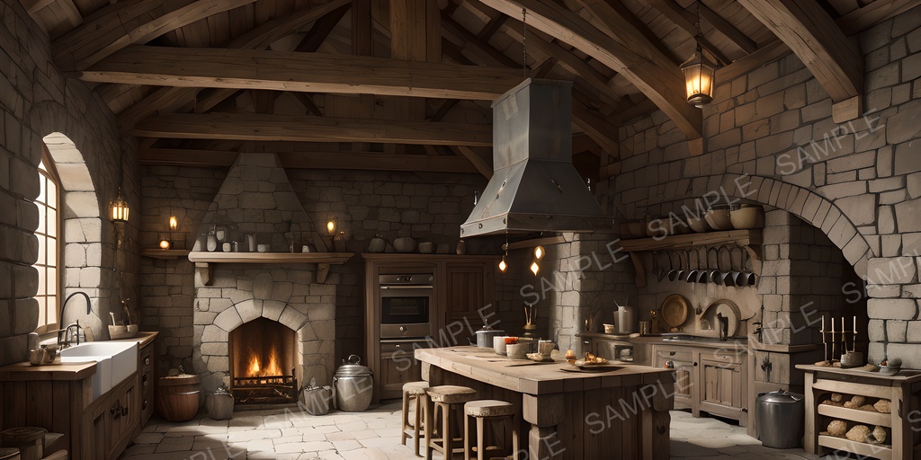 【2K背景素材】中世ファンタジー 城の厨房|10枚セット