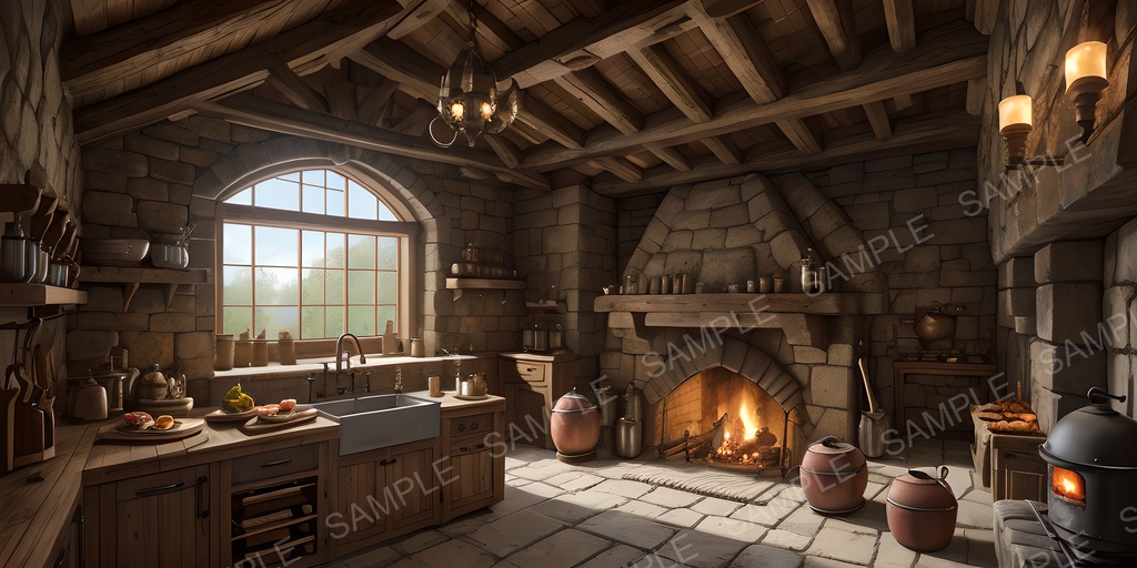 【2K背景素材】中世ファンタジー 城の厨房|10枚セット