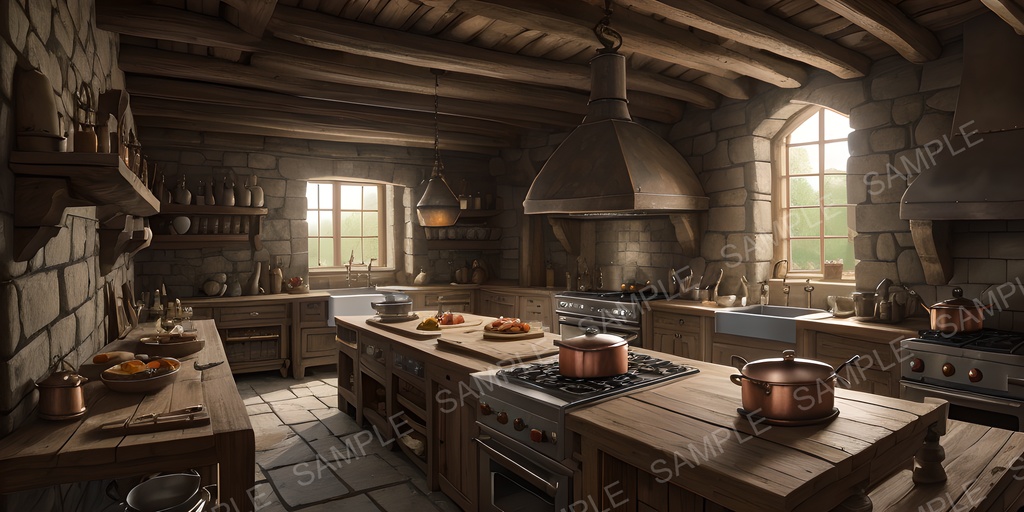 【2K背景素材】中世ファンタジー 城の厨房|10枚セット