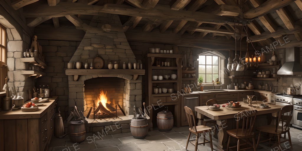 【2K背景素材】中世ファンタジー 城の厨房|10枚セット