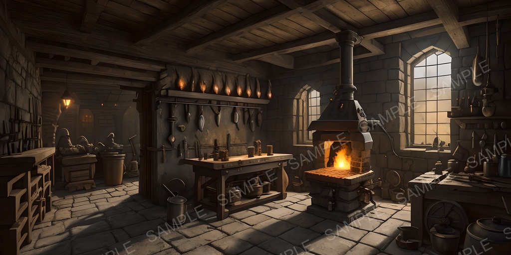 【2K背景素材】中世ファンタジー 城の鍛冶場|10枚セット