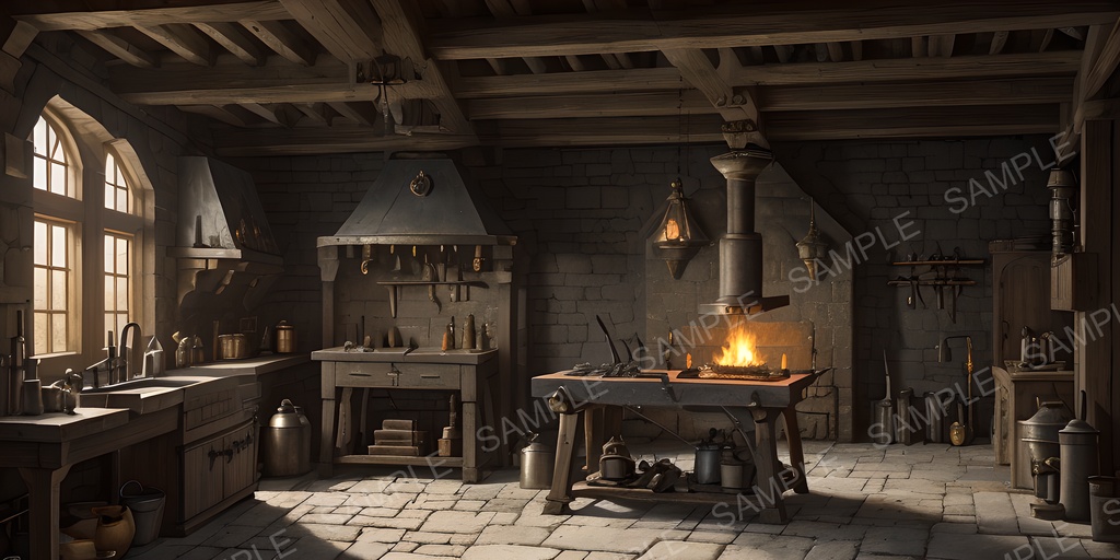 【2K背景素材】中世ファンタジー 城の鍛冶場|10枚セット