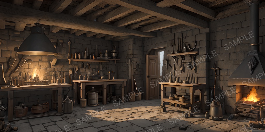 【2K背景素材】中世ファンタジー 城の鍛冶場|10枚セット