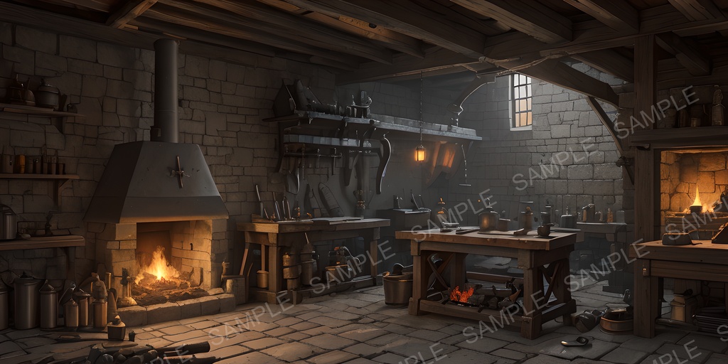 【2K背景素材】中世ファンタジー 城の鍛冶場|10枚セット