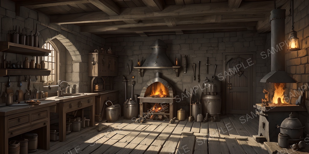 【2K背景素材】中世ファンタジー 城の鍛冶場|10枚セット