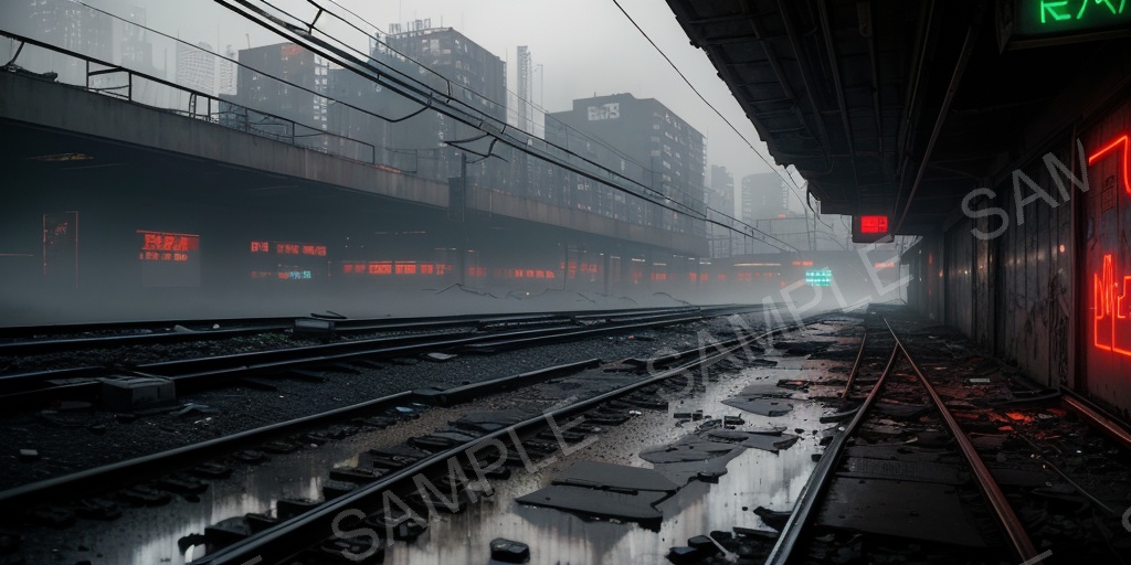 【2K背景素材】退廃サイバーパンク 廃駅プラットフォーム(昼)|10枚セット