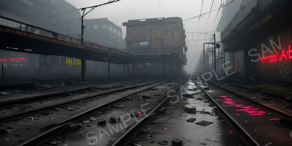 【2K背景素材】退廃サイバーパンク 廃駅プラットフォーム(昼)|10枚セット