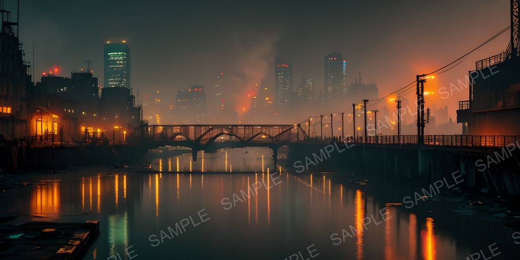 【2K背景素材】退廃サイバーパンク 夜の廃橋|10枚セット