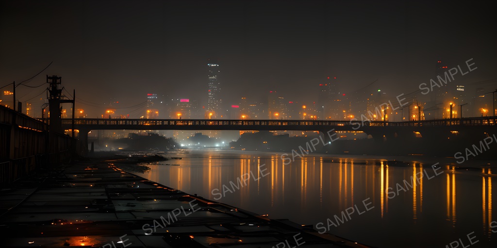 【2K背景素材】退廃サイバーパンク 夜の廃橋|10枚セット