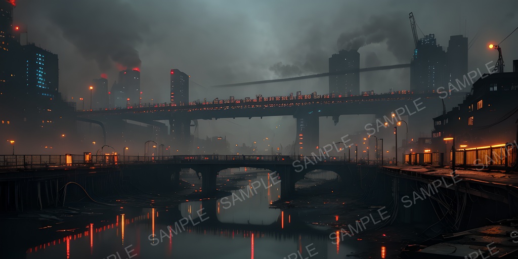 【2K背景素材】退廃サイバーパンク 夜の廃橋|10枚セット