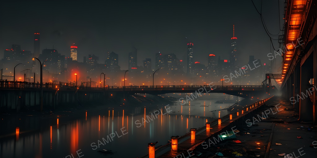 【2K背景素材】退廃サイバーパンク 夜の廃橋|10枚セット