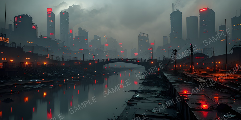 【2K背景素材】退廃サイバーパンク 夜の廃橋|10枚セット