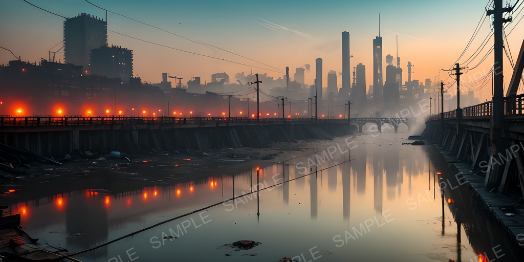 【2K背景素材】退廃サイバーパンク 早朝の廃橋|10枚セット