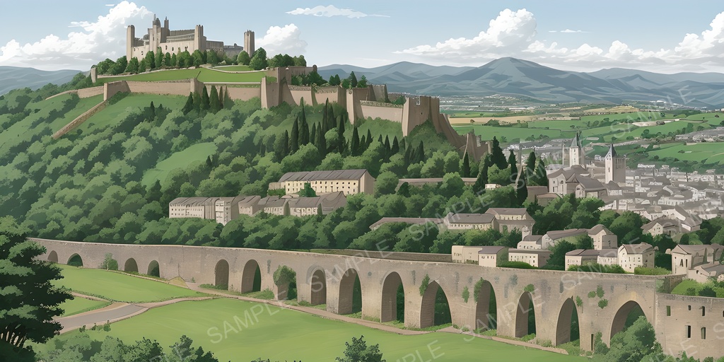 【2K背景素材】幻想谷の王都遠景|10枚セット