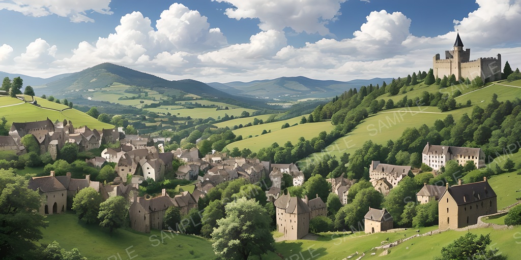 【2K背景素材】幻想谷の王都遠景|10枚セット