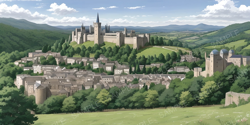 【2K背景素材】幻想谷の王都遠景|10枚セット