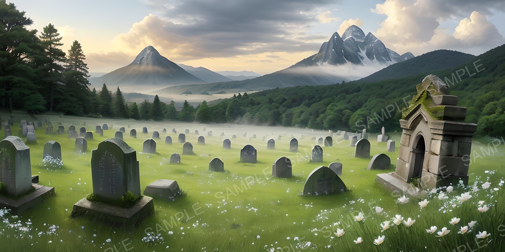 【2k背景素材】魂の眠る神聖な墓地|10枚セット