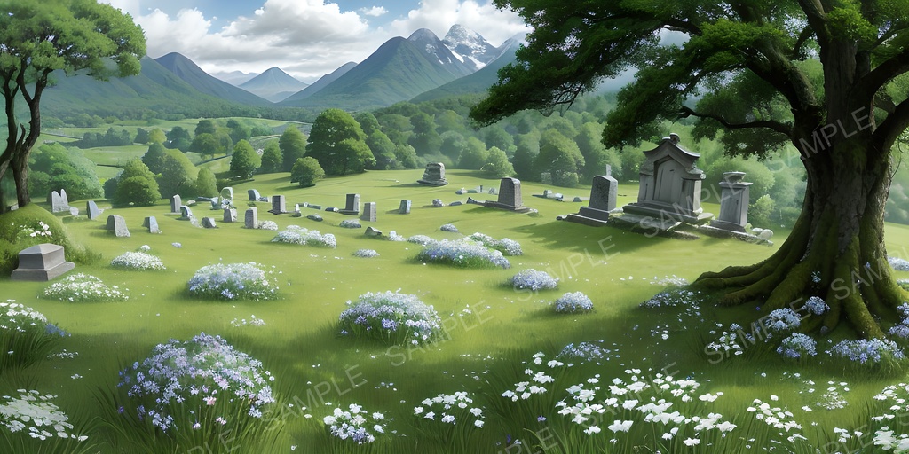 【2k背景素材】魂の眠る神聖な墓地|10枚セット