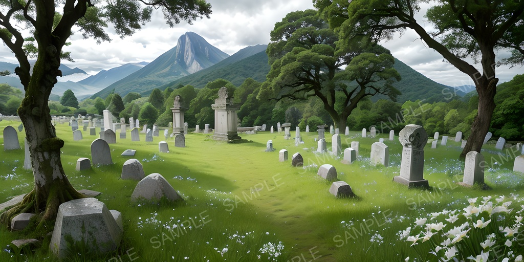 【2k背景素材】魂の眠る神聖な墓地|10枚セット