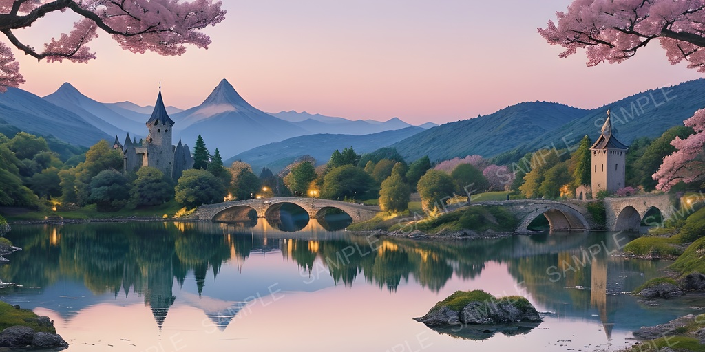 【2K背景素材】幻想湖に浮かぶ城|10枚セット