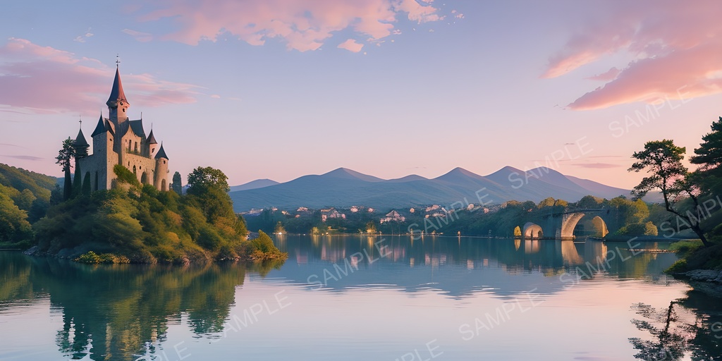【2K背景素材】幻想湖に浮かぶ城|10枚セット