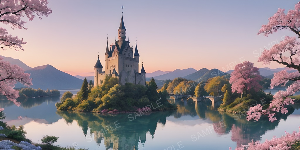 【2K背景素材】幻想湖に浮かぶ城|10枚セット