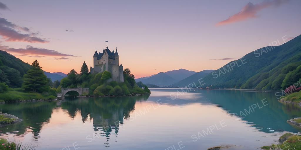 【2K背景素材】幻想湖に浮かぶ城|10枚セット