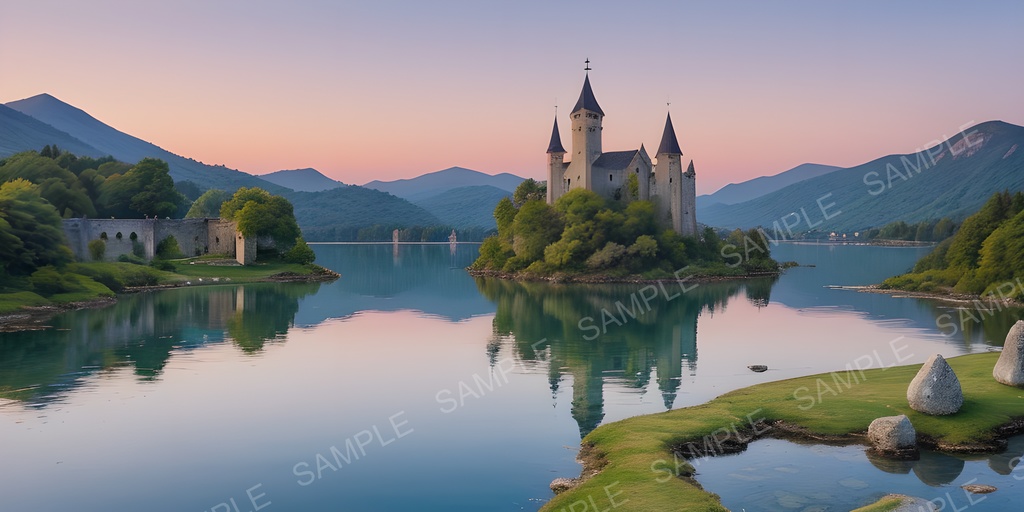 【2K背景素材】幻想湖に浮かぶ城|10枚セット