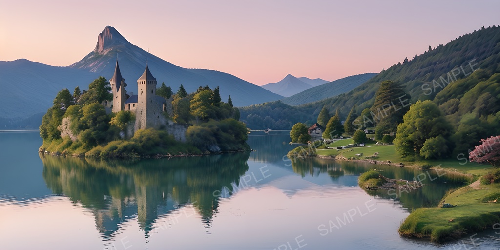 【2K背景素材】幻想湖に浮かぶ城|10枚セット