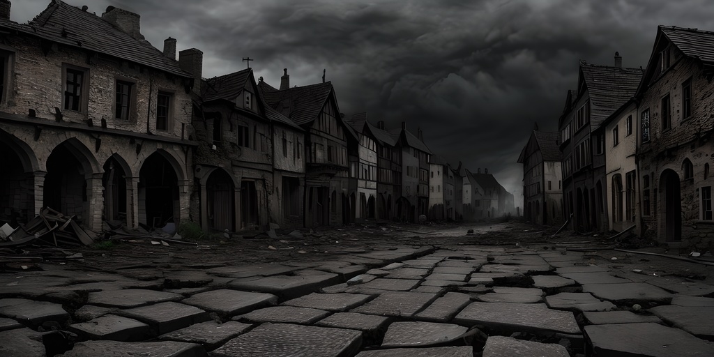 【2k背景素材】壊滅した城下町の広場|10枚セット