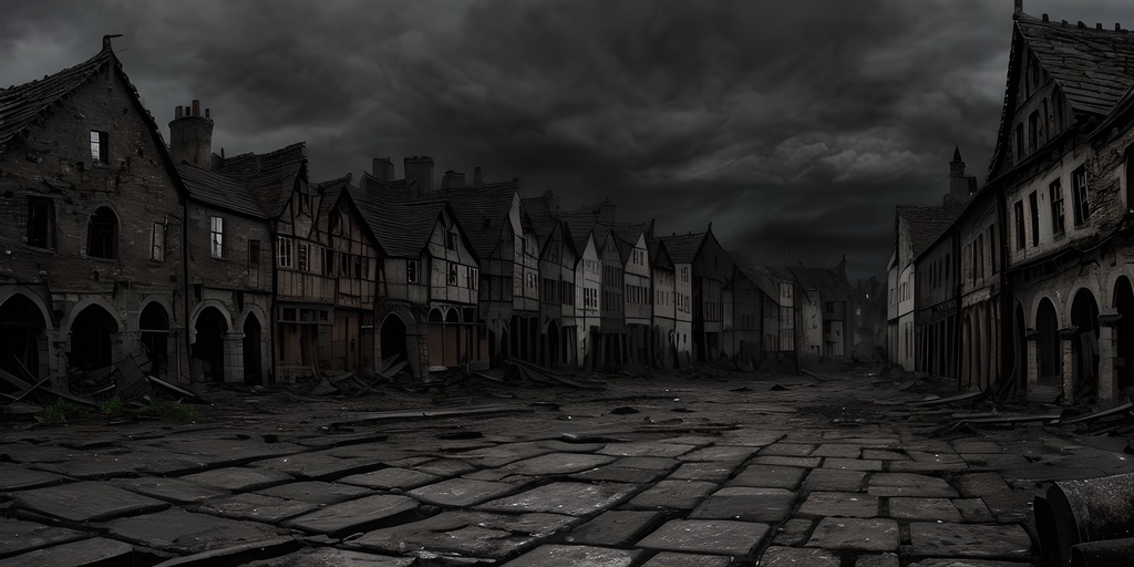 【2k背景素材】壊滅した城下町の広場|10枚セット