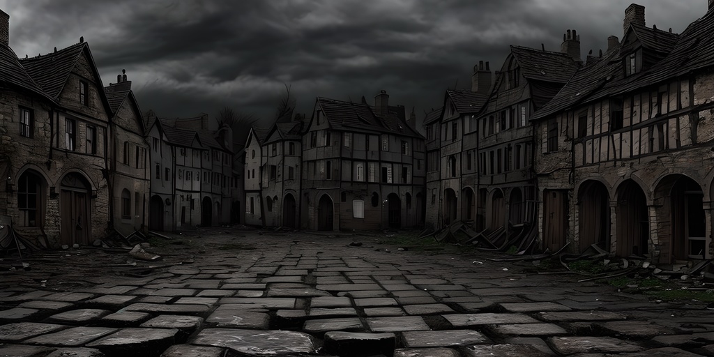 【2k背景素材】壊滅した城下町の広場|10枚セット