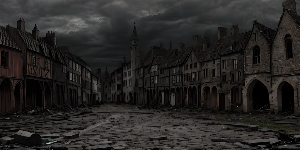 【2k背景素材】壊滅した城下町の広場|10枚セット