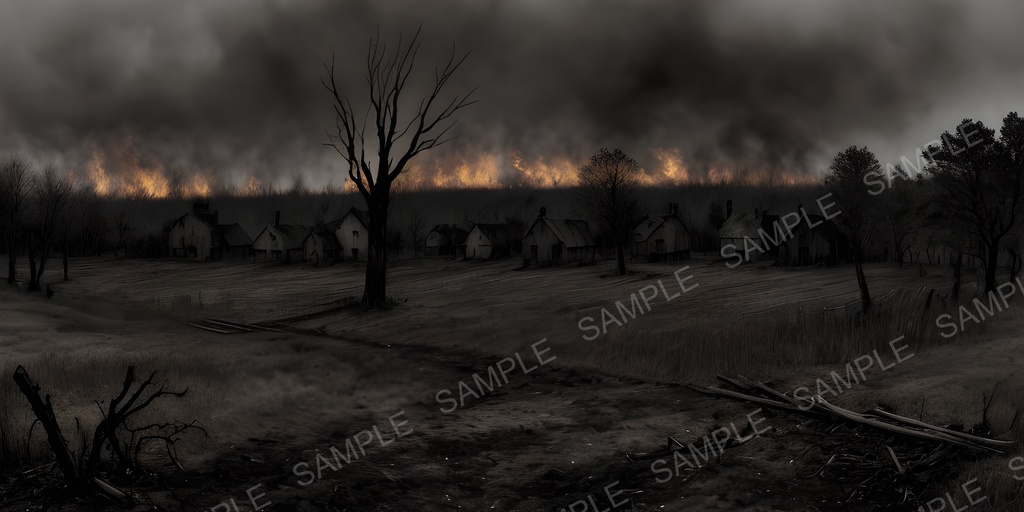 【2k背景素材】焼き払われた農村の跡地|10枚セット