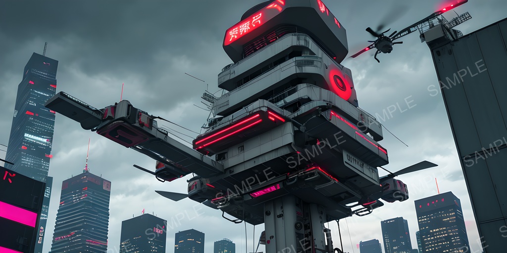 【2k背景素材】退廃サイバーパンク 航空管制塔|10枚セット