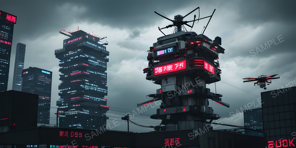 【2k背景素材】退廃サイバーパンク 航空管制塔|10枚セット