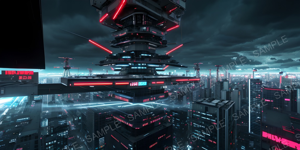 【2k背景素材】退廃サイバーパンク 航空管制塔|10枚セット